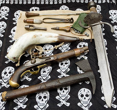 A selection of the weaponry used by pirates and displayed in my school visits